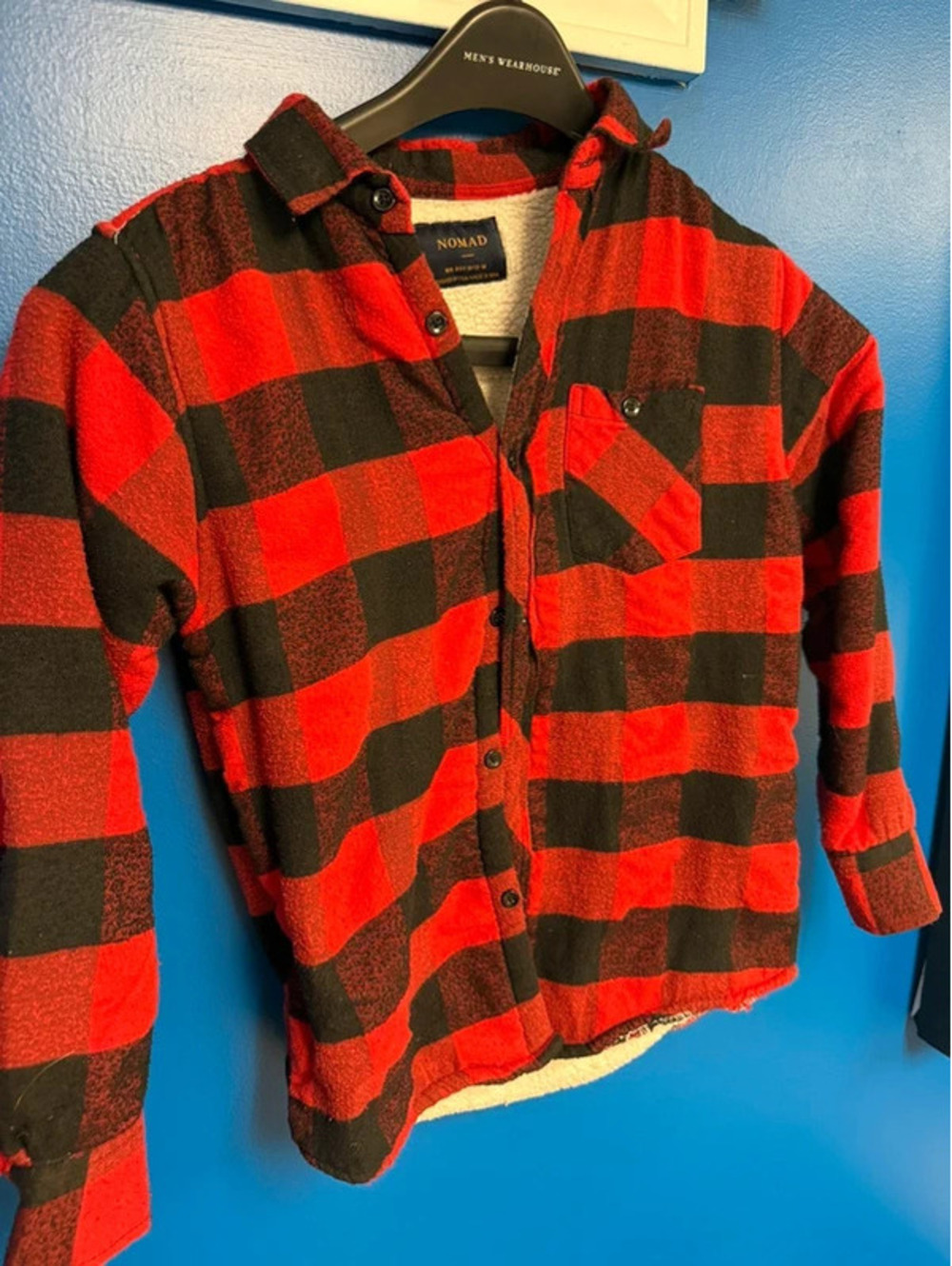 Nomad Boys Sherpa Lined Buffalo Plaid Flannel Jacket Red Black Size 10/12 M